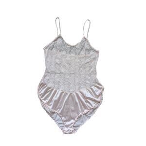 Vintage MW Lace Bodysuit Lingerie Womens M Pink Satin Floral Romantic Coquette
